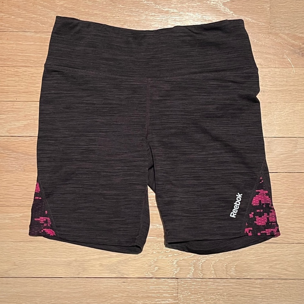 Reebok Black Bike Shorts with Pink Pixel Detail